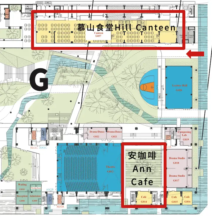 Campus plan showing Hill Canteen and Ann Cafe